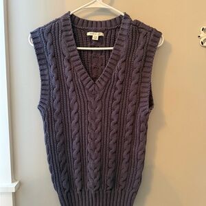 American Eagle Outfitters V-Neck Cable Knit Sweater Vest - Dark Purple